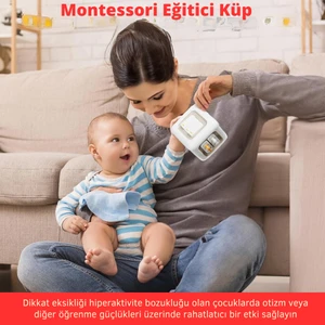 Montessori Eğitici Ahşap Aktivite Küpü - 6'lı 1 Arada İnce Motor ve Duyusal Gelişim Oyuncağı