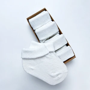 Organik Pamuk Dokuma Desensiz Kıvrık Kız Erkek Yenidoğan Bebek ve Çocuk Çorabı 5li Set