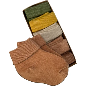 Organik Pamuk Dokuma Desensiz Kıvrık Kız Erkek Yenidoğan Bebek ve Çocuk Çorabı 5li Set