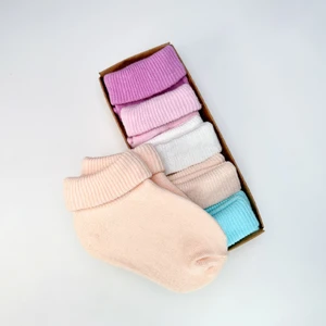 Organik Pamuk Dokuma Desensiz Kıvrık Kız Erkek Yenidoğan Bebek ve Çocuk Çorabı 5li Set