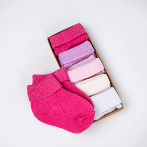 Organik Pamuk Dokuma Desensiz Kıvrık Kız Erkek Yenidoğan Bebek ve Çocuk Çorabı 5li Set