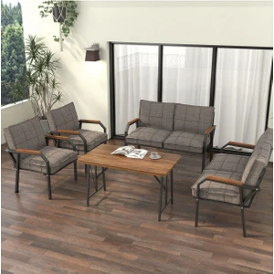 Hayal Serisi Modern Balkon, Bahçe, Cafe - Metal Kanepe Koltuk Takımı 2+2+1+1 -70 x 110 Masalı - Cappucino