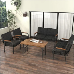 Hayal Serisi Modern Balkon, Bahçe, Cafe - Metal Kanepe Koltuk Takımı 2+2+1+1 -70 x 110 Masalı - Antrasit
