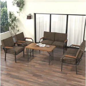 Hayal Serisi Modern Balkon, Bahçe, Cafe - Metal Kanepe Koltuk Takımı 2+2+1+1 -70 x 110 Masalı - Kahverengi