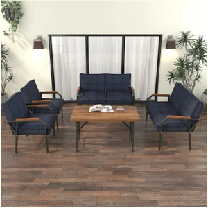 Hayal Serisi Modern Balkon, Bahçe, Cafe - Metal Kanepe Koltuk Takımı 2+2+1+1 -70 x 110 Masalı - Lacivert