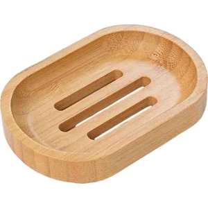 Kamptek Ahşap Yuvarlak Bambu Katı Sabunluk Dekor Lavabo Duş Sabunluk Oval Tasarım