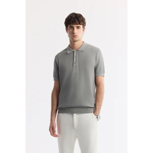 Erkek Gri Polo Yaka Dokulu Triko T-shirt B005120