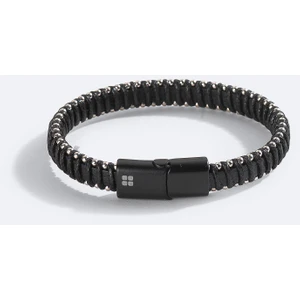 Avva Erkek Siyah Doğal Taşlı Deri Bileklik A51Y9618