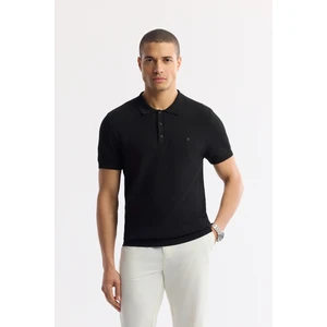 Avva Erkek Siyah Regular Fit Polo Yaka Dokulu Basic Triko T-shirt B005120