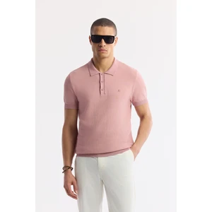 Erkek Pembe Polo Yaka Dokulu Triko T-shirt B005120