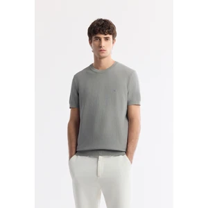 Erkek Gri Regular Fit Bisiklet Yaka Dokulu Triko T-shirt B005119