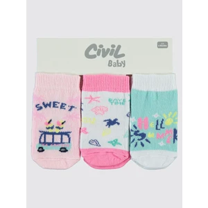 Civil Baby Kız Çocuk 3'lü Bebek Çorap Set 6-18 Ay Pembe
