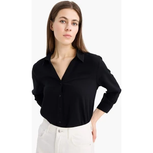 Regular Fit Basic Düz Uzun Kollu Siyah Gömlek K4655AZ25SP