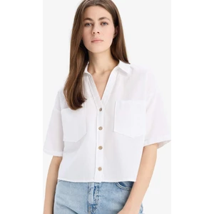 Boxy Fit Cepli Basic Düz Kısa Kollu Gömlek V2523AZ25SP