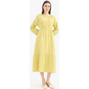 Relax Fit Bisiklet Yaka Müslin Uzun Kollu Maxi Tesettür Elbise D0570AX25SM