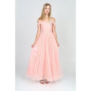 Kız Çocuk Parlak Sim ve Payet Detaylı Uzun Abiye ELBISE-ABY-0013