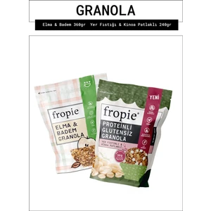 Elma Badem ve Proteinli Glutensiz Yer Fıstıklı Kinoa Patlaklı granola Paketi x2