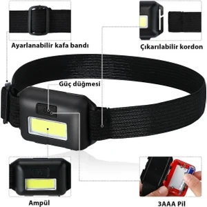 Mercampoutdoor Kafa Bantlı Led Işık Ayarlanabilir Kafa Lambası Kitap Okuma Işığı Kamp Gezi Seyehat El Feneri