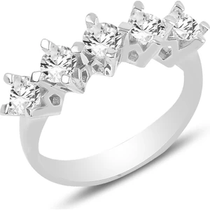 Gümüş Star Kesim Beş Taşlı Çapraz Pırlanta Modeli Yüzük