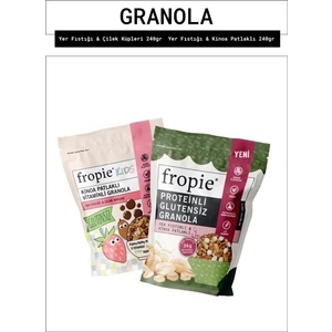 Kids Yer Fıstığı Çilek Küpleri ve Proteinli Glutensiz Yer Fıstıklı Kinoa Patlaklı granola Paketi x2