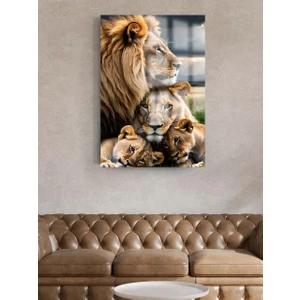 Iki Çocuklu Dört Kişilik Aslan Ailesi Tablosu Ev Hediyesi Kırılmaz Lüks Modern Cam Tablo