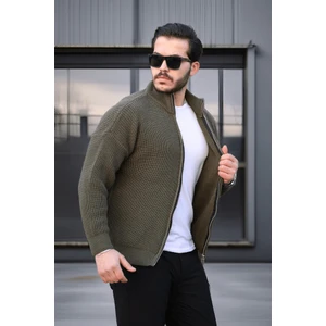 Oversize Selanik Örme Fermuarlı Erkek Hırka- Haki