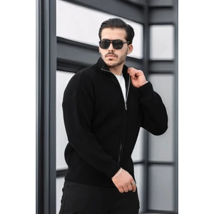 Oversize Selanik Örme Fermuarlı Erkek Hırka- Siyah