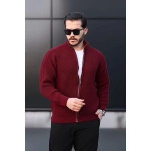 Oversize Selanik Örme Fermuarlı Erkek Hırka- Bordo