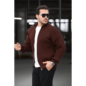 Oversize Selanik Örme Fermuarlı Erkek Hırka- Kahve