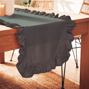 Antrasit Fırfırlı Runner, Kadife Dokulu 40 x 110, Koyu Gri, Dertsiz Runner