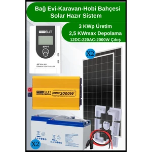 N&D Lighting Bağ Evi Karavan Mini Buzdolabı+Tv+Aydınlatma Şebeke Destekli Solar Paket 3kwp