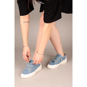 CLARA Tamamı Taş Aksesuarlı Kot Sneakers MAVİ