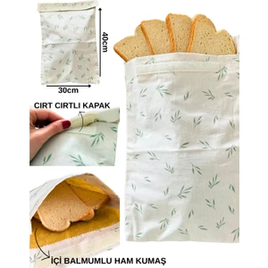 Balmumlu Bez Ekmek Saklama Kesesi - Balmumu Kumaş Ekmek Kesesi & Çantası-Cırt Cırt Kapaklı 30X40CM
