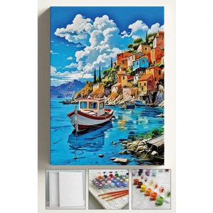Sayılarla Boyama Seti Kasnaklı Boyalar ve Fırçalar Dahil 40X5CM Balıkçı Teknesi