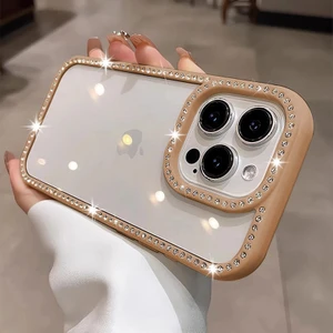 Apple iPhone 15 Pro Uyumlu Kılıf Zebana Bling Diamond Silikon Kılıf Desert Titanyum