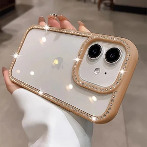 Apple iPhone 12 Uyumlu Kılıf Zebana Bling Diamond Silikon Kılıf Desert Titanyum
