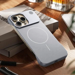 Apple iPhone 13 Pro Uyumlu Kılıf Zebana Elite Titan Metal Kılıf (Kablosuz Şarj Destekli) Gri