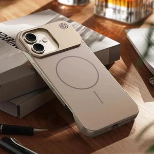 Apple iPhone 16 Plus Uyumlu Kılıf Zebana Elite Titan Metal Kılıf (Kablosuz Şarj Destekli) Desert Titanyum