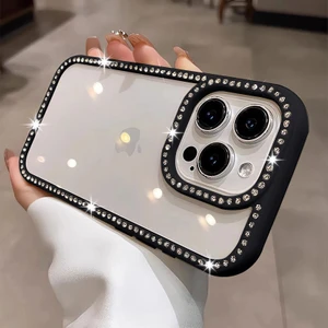 Apple iPhone 12 Pro Uyumlu Kılıf Zebana Bling Diamond Silikon Kılıf Siyah