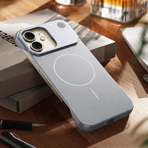 Apple iPhone 12 Uyumlu Kılıf Zebana Elite Titan Metal Kılıf (Kablosuz Şarj Destekli) Gri