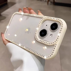 Apple iPhone 15 Uyumlu Kılıf Zebana Bling Diamond Silikon Kılıf Beyaz