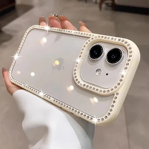 Apple iPhone 12 Uyumlu Kılıf Zebana Bling Diamond Silikon Kılıf Beyaz