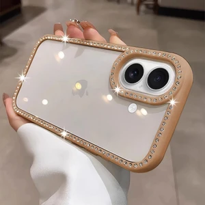 Apple iPhone 16 Uyumlu Kılıf Zebana Bling Diamond Silikon Kılıf Desert Titanyum