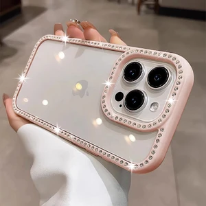 Apple iPhone 15 Pro Uyumlu Kılıf Zebana Bling Diamond Silikon Kılıf Pembe