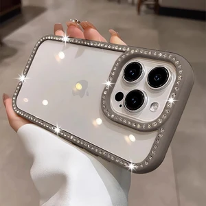 Apple iPhone 15 Pro Max Uyumlu Kılıf Zebana Bling Diamond Silikon Kılıf Gri