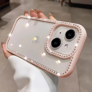 Apple iPhone 15 Uyumlu Kılıf Zebana Bling Diamond Silikon Kılıf Pembe
