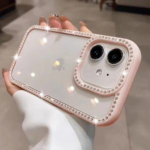 Apple iPhone 12 Uyumlu Kılıf Zebana Bling Diamond Silikon Kılıf Pembe