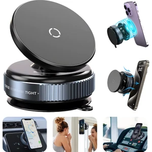 K009 360 Derece Dönebilen Vakumlu Magnetik Telefon Tutucu Ayna-Cam-Araba Siyah