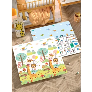 Taşıtlar Sevimli Dostlar - Katlanabilir - Extra Large - Çift Yönlü - Oyun Halısı ve Matı 160X180X1 (Taşıma Çantası Hediyeli)