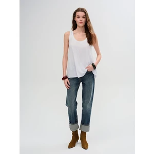 Kadın  Regular Geniş Yaka Dökümlü Askılı Beyaz Atlet